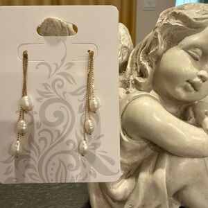14k Gold Delicate Gold Drop Pearl Post Back Earrings
